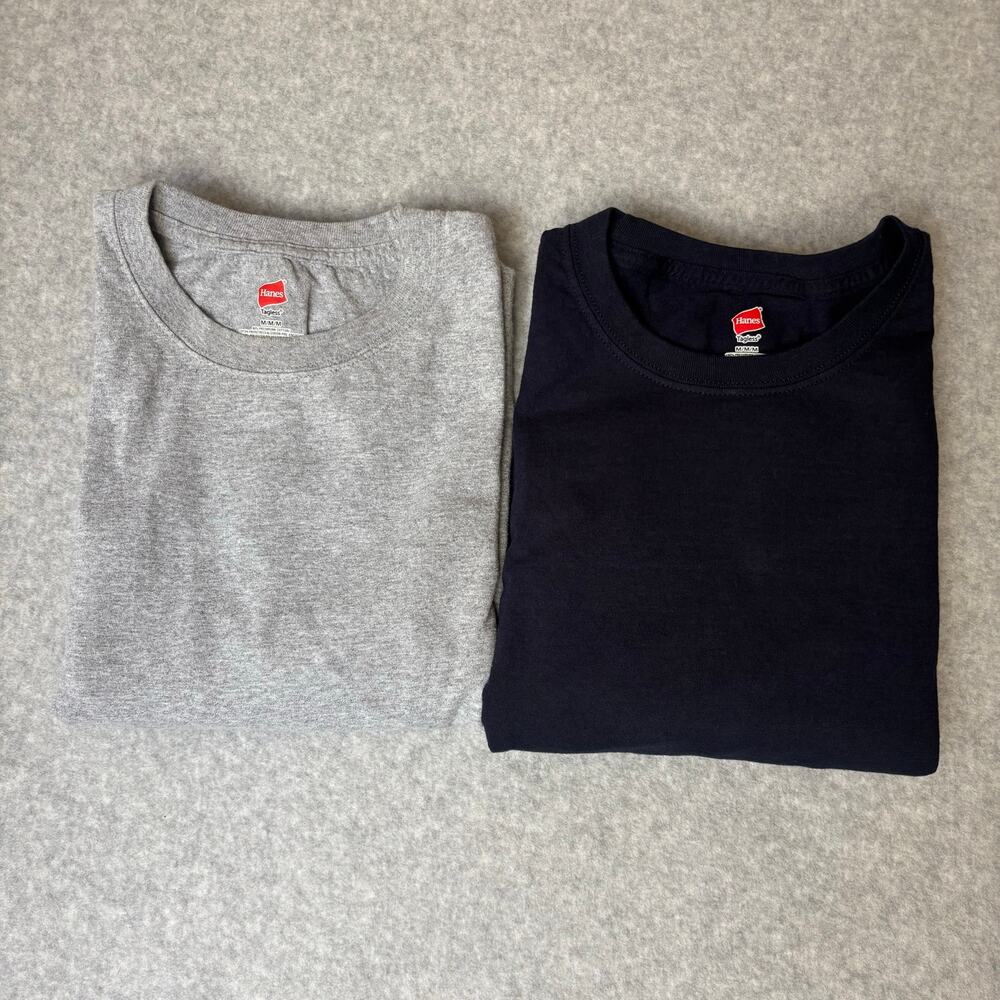 2 Hanes Men's Long Sleeve Gray and Black T-Shirts – Size M